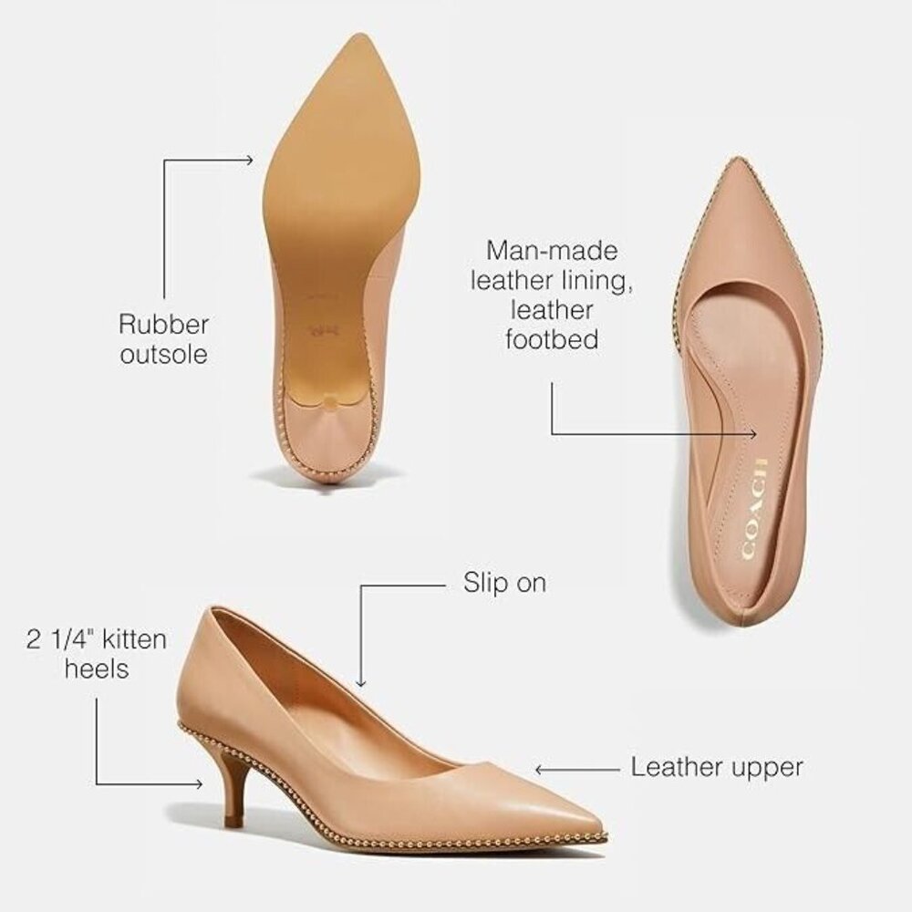 Coach Pump Shoes Women's Size 6.5 Beechwood Jackie Leather 2 1/4" kitten Heels - Picture 3 of 8